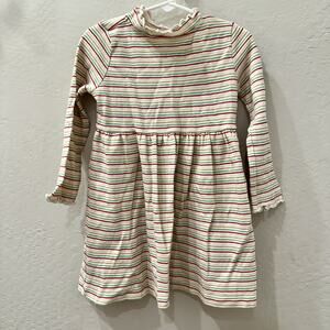 Hanna Andersson Ecru Lurex Stripe Ribbed Holiday Dress